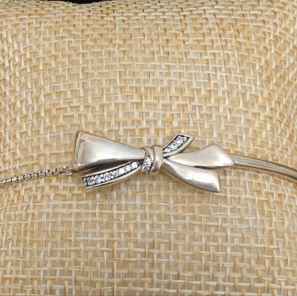 Pandora "Sparkling Brilliant Bow" Slide Bracelet,W/ Pandora Box, 925/CZ Retired - Picture 3 of 12